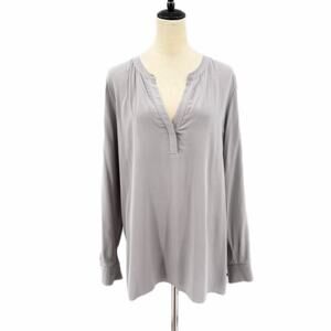 R Label 100% Silk Light Gray V-neck Long Sleeve Professional Workwear Blouse Top